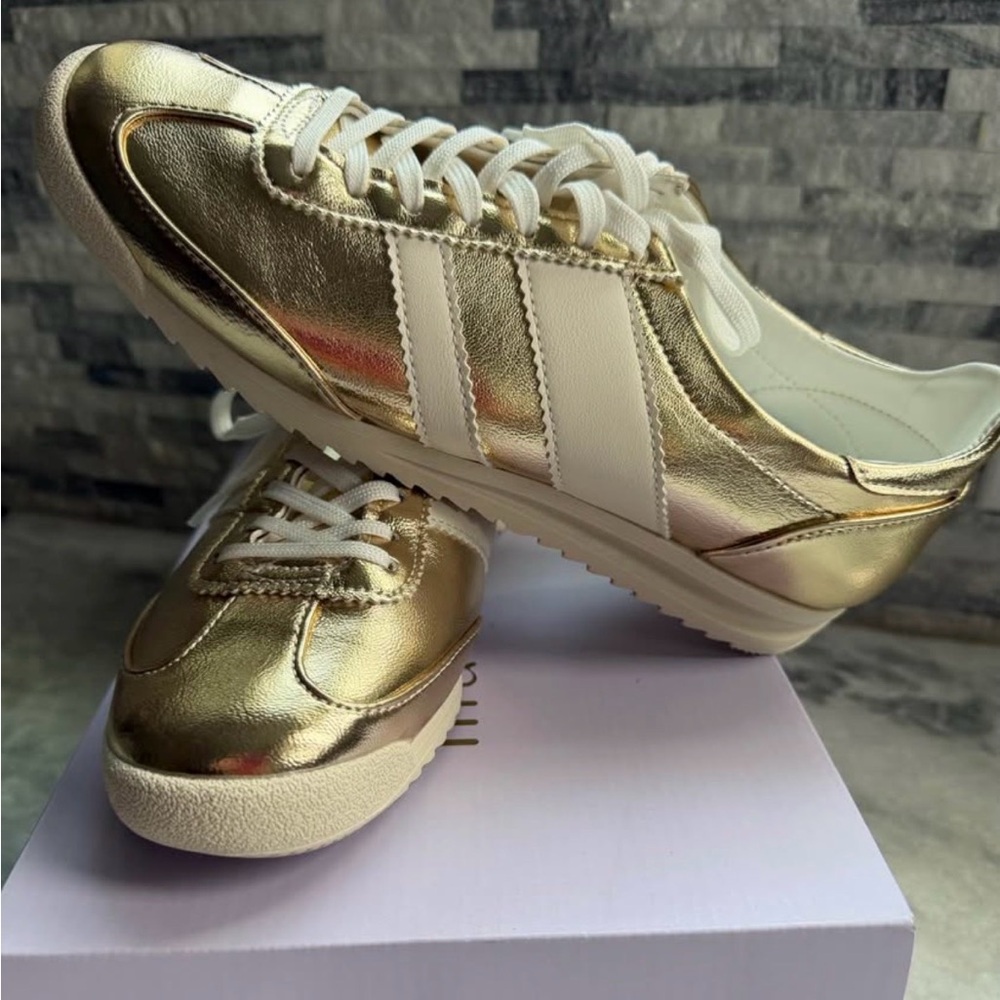 Steve Madden Gold and White Sneakers